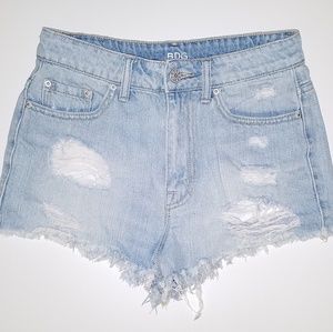 Distressed High Rise Denim Cutoff Shorts